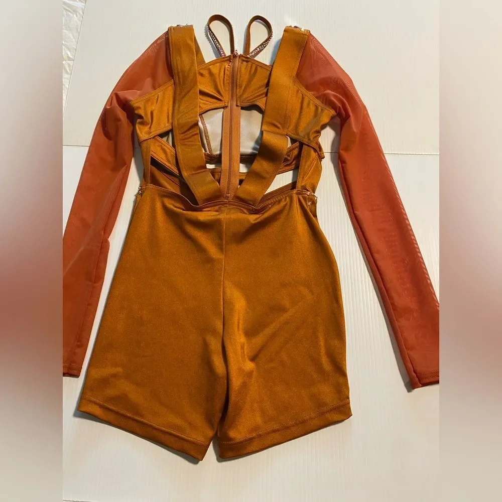 Weissman solo custom rhinestone dance costume orange Baba O'Riley 15845 MC child - Picture 8 of 15